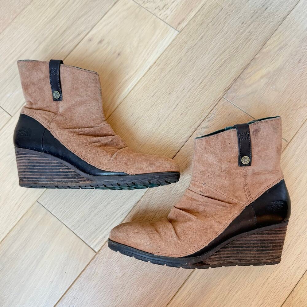 The North Face Bridgeton Wedge Boots Brown Suede Waterproof Booties Women’s 8.5